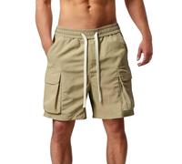 Men's Cargo Shorts Quick Dry Hiking Lightweight Work Shorts Casual Tactical Pants Drawstring Pockets Loose and Comfortable Fifth Pants for Going Out and Relaxing (Khaki, M)