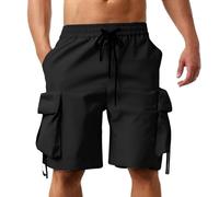 Men's Cargo Shorts Regular Bermuda 100% Cotton Cargo Shorts Men's Cargo Trousers Short Basic Vintage Bermuda Trousers Stretch Sports Trousers Men's Short Elastic Extreme, 13 Black, M