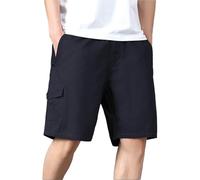 Men's Cargo Shorts Relaxed Fit Short Pants with Zipper Pocket Casual Quick Dry Dungarees Loose Fit Hiking Work-Shorts Pantalonetas Hombre(Black, L)