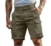 Mens Cargo Shorts Summer Bermuda Hiking Work Shorts Elastic Waist with Multi Pockets Casual Knee Length Pants Outdoor Lightweight Jogger Gym Pants Rip-Stop Fabric Comfortable & Durable