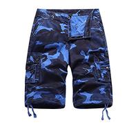 Mens Cargo Shorts Summer Casual Classic Combat Camo Shorts with Multi Pocket Cotton Shorts Blue camo 36W