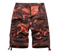 Mens Cargo Shorts Summer Casual Classic Combat Camo Shorts with Multi Pocket Cotton Shorts Red camo 38W