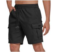 Mens Cargo Shorts Summer Cotton Lightweight Multi Pocket Casual Elastic Loose Fit Combat Work Shorts (UK, Alpha, XL, Regular, Regular, Black)