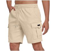 Mens Cargo Shorts Summer Cotton Lightweight Multi Pocket Casual Elastic Loose Fit Combat Work Shorts (UK, Alpha, M, Regular, Regular, Beige)