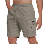 Mens Cargo Shorts Summer Cotton Lightweight Multi Pocket Casual Elastic Loose Fit Combat Work Shorts (UK, Alpha, L, Regular, Regular, Lightgrey)