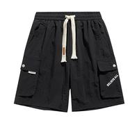 Mens Cargo Shorts UK Men Trend Multi-Pockets Shorts Plus Size Cargo Shorts Loose Fit Knee Length Shorts Summer Elasticated Waist Drawstring Shorts Outdoor Beach Stretch Activewear Shorts M-6XL