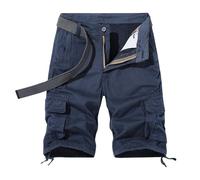 Mens Cargo Shorts Utility Work Short Lightweight Casual Cotton Shorts Solid Color Outdoor Gym Shorts Loose Fit Twill Shorts Knee Length Men Combat Trouser with Zipper Pockets (Blue, 38)