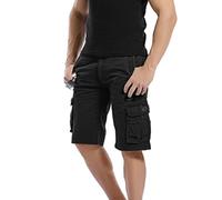 Mens Cargo Shorts Utility Work Short Lightweight Casual Cotton Shorts Solid Color Outdoor Gym Shorts Loose Fit Twill Shorts Knee Length Men Combat Trouser with Zipper Pockets (Black, 34)
