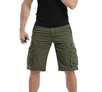 Mens Cargo Shorts Utility Work Short Lightweight Casual Cotton Shorts Solid Color Outdoor Gym Shorts Loose Fit Twill Shorts Knee Length Men Combat Trouser with Zipper Pockets (Army Green, 28)