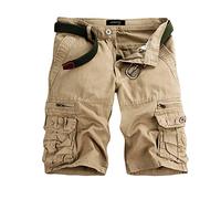 Mens Cargo Shorts Utility Work Short Lightweight Casual Cotton Shorts Solid Color Outdoor Gym Shorts Loose Fit Twill Shorts Knee Length Men Combat Trouser with Zipper Pockets Beige 32