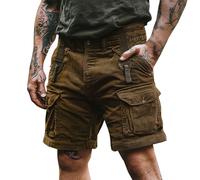Mens Cargo Shorts with Multi Pockets Casual Corduroy Lightweight Relaxed Fit Half Pants Elastic Waist Outdoor Combat Work Shorts Comfortable Hiking Pants Coffee