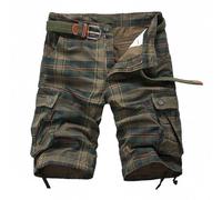 Mens Cargo Shorts with Pockets Checked Printed Elasticated Waist Combat Shorts Plaid Short Cargo Pants Summer Workwear Half Pants for Walking, Running, Fishing, Hiking & Camping Size 32-44