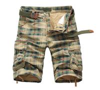 Mens Cargo Shorts with Pockets Checked Printed Elasticated Waist Combat Shorts Plaid Short Cargo Pants Summer Workwear Half Pants for Walking, Running, Fishing, Hiking & Camping Size 32-44