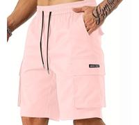 Mens Cargo Shorts with Pockets Fit Dressy Summer Color Hiking Wicking Relaxed Comfy Jorts Men Elasticated Waist Fashion Designer Outdoor Lightweight Labour Pink