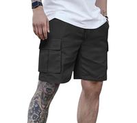 Mens Cargo Shorts with Pockets Fit Leisure Designer Labour Multi Comfy Hiking Lightweight Three Quarter Length Men Elasticated Waist Bermuda Trendy Lightweight Hiking Black