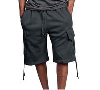 Mens Cargo Shorts with Pockets Solid Color Knee Length Combat Shorts Elasticated Waist Summer Half Pants Workwear Loose Casual Short Pants for Walking, Running, Fishing, Hiking & Camping