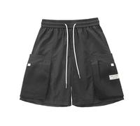 Men's Cargo Shorts Work Trousers - Men's Work Shorts Summer Thin Loose Straight Sports Casual Hundred Speed Dry Five Pants (Black M)