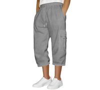 Mens Cargo Sweatpants Casual Hiking Capri Pants Joggers Athletic Cropped Trousers Loose Fit Straight Leg Capris for Men Elasticated Waist Drawstring Plain Shorts