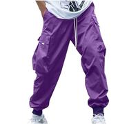 Men's Cargo Sweatpants Elasticated Waist Jogger Pants with Pocket Lightweight Drawstring Trousers Work Pants Outdoor Activewear Purple