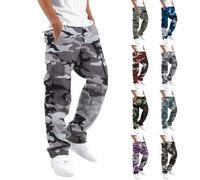 Men's Cargo Trousers Casual Camouflage Track Pants Bottoms Tactical Work Safety Combat Pant Pocket Smart Travel Outdoor Fishing Jogging Pants Drawstring Elasticated Waist Activewear Green Camo Grey
