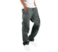 Mens Cargo Trousers Casual Fashion Drawstring Elastic Waist Pants Summer Outdoor Hiking Travel Trousers with Multi Pockets Cargo Trouser Men Casual Gray L