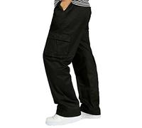 Mens Cargo Trousers Casual Stretch Plus Size Multi-Pocket Straight-Fit Work Pants Leisure Plus Size Relaxed Fit Durable Combat Pants Outdoor Long Elastic Waist Hiking Military Trousers Black
