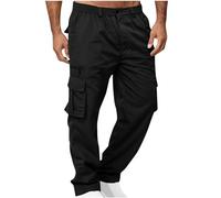 Mens Cargo Trousers Classic Black Cargo Trousers Multiple Pockets Zipper Button Cargo Pants Elasticated Waist Work Trousers Solid Casual Straight Leg Trousers Outdoor Climbing Sport Joggers M-3XL