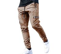 Mens Cargo Trousers - Cotton Cargo Work Pants with Multi-Pocket, Drawstring, Slim Fit, Skinny Stretch, Quick Dry, Cuffed, Black Cargo Combat Trousers - XXXXL