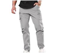 Mens Cargo Trousers Cotton Elasticated Waist Drawstring Trousers Multiple Pockets Zipper Cuffed Cargo Pants Solid Casual Straight Leg Work Trousers Outdoor Climbing Sport Activewear Joggers S-3XL