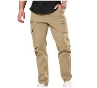 Mens Cargo Trousers Cotton Elasticated Waist Drawstring Trousers Multiple Pockets Zipper Cuffed Cargo Pants Solid Casual Straight Leg Work Trousers Outdoor Climbing Sport Activewear Joggers S-3XL