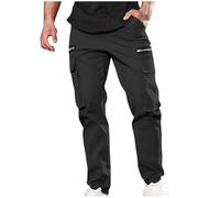 Mens Cargo Trousers Cotton Elasticated Waist Drawstring Trousers Multiple Pockets Zipper Cuffed Cargo Pants Solid Casual Straight Leg Work Trousers Outdoor Climbing Sport Activewear Joggers S-3XL