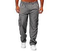 Mens Cargo Trousers Cotton Hiking Pants Work Sweatpants Casual Twill Cargo Combat Pants Stretch Athletic Jogger Sports Trousers Relaxed Fit Jogging Bottoms Dark Gray