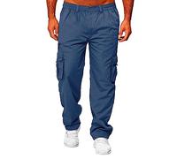 Mens Cargo Trousers Cotton Hiking Pants Work Sweatpants Casual Twill Cargo Combat Pants Stretch Athletic Jogger Sports Trousers Relaxed Fit Jogging Bottoms Blue