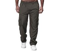 Mens Cargo Trousers Cotton Hiking Pants Work Sweatpants Casual Twill Cargo Combat Pants Stretch Athletic Jogger Sports Trousers Relaxed Fit Jogging Bottoms Coffee