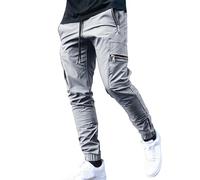 Men's Cargo Trousers Cotton Work Pants Slim Fit Drawstring Skinny Stretch Tracksuit Bottoms Black Combat Quick Dry Cuffed Multi-Pocket With Zipper XXXXL