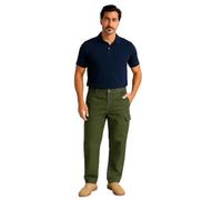 Men's Cargo Trousers, Elasticated Waist, 6 Pockets, Open Hem, Chino Style - 2388 (UK, Waist & Inseam, 34, 27, Olive)