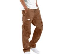 Mens Cargo Trousers Elasticated Waist Combat Trouser Cotton Stretchy Drawstring Track Bottom Sweatpants Tactical Pants Jogging Bottoms for Men Hiking Running Loungepants Outdoor Workwear Coffee