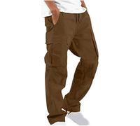 Mens Cargo Trousers Elasticated Waist Drawstring Pants Multiple Pockets Cargo Pants Solid Casual Straight Leg Cargo Trousers Cotton Outdoor Fitness Activewear Joggers UK Size 8-18 Clearance