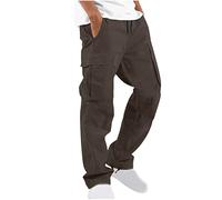 Mens Cargo Trousers Elasticated Waist Drawstring Pants Multiple Pockets Cargo Pants Solid Casual Straight Leg Cargo Trousers Cotton Outdoor Fitness Activewear Joggers UK Size 8-18 Clearance