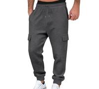 Mens Cargo Trousers Joggers Waffle Work Trousers Multipockets Outdoor Pants Comfortable Cotton Chinos Regular Fit Lightweight Sweatpants Elasticated Tracksuit Bottoms Casual Pants Dark Gray