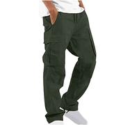 Mens Cargo Trousers,Men Elastic Waist Straight Leg Drawstring Work Trouser with Multi Pockets Long Pants Fall Winter Outdoor Hiking Climbing Sweatpant Casual Loose Cotton Joggers UK Size S-3XL