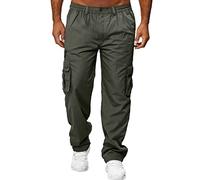 Mens Cargo Trousers, Multi-Pocket Straight-Leg Sports Trousers Elasticated Waist Breathable Work Pants Waterproof Outdoor Hiking Trouser Summer Lightweight Casual Jogging Pant Green