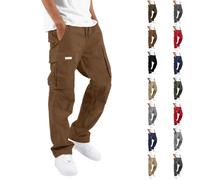 Men's Cargo Trousers Multi Pockets Classic Jogging Bottom Straight Leg Druable Work Trousers Stretchy Drawstring Solid Color Cargo Sweatpants Street Leisure Sports Joggers for Men UK Coffee