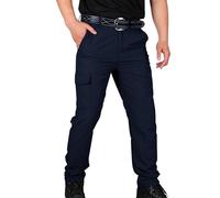 Men's Cargo Trousers - Solid Colors Work Wear Combat Cargo Full Pants Mens Fashion Stretch Cargo Pants Elasticated Waist Work Pants Regular Slim Fit Outdoor Casual Pants with Multi Pockets Dark Blue