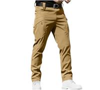 Mens Cargo Trousers Summer Outdoor High Elastic Waterproof Work Pants Athletic Hiking Camping Fishing Travel Combat Trousers with Zipper Pockets Trouser Men UK Tactical Trouser Brown S