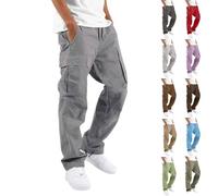 Men's Cargo Trousers Tactical Work Track Pants Bottoms Casual Safety Combat Pant Multi Pocket Heavy Duty Activewear Smart Travel Outdoor Fishing Jogging Pants Drawstring Cuff Elasticated Waist Grey