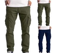 Men's Cargo Trousers UK Clearance, Elasticated Waist Work Pants Straight Leg Combat Trousers Multi Pockets Tactical Pants Solid Color Sweatpants Regular Fit Joggers Lightweight Cotton Casual Bottoms