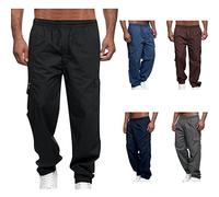 Men's Cargo Trousers UK Clearance Work Combat Pants Elasticated Waist Drawstring Pants Casual Sweatpants Tracksuit Jogging Bottoms Loose Fit Athletic Pants Sportswear for Gym Exercise Fitness