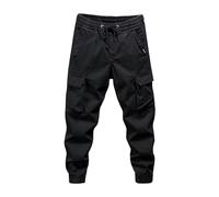 Mens Cargo Trousers Work Wear Combat Safety Cargo Multi Pockets Full Pants Casual Work Pants for Men Outdoor Pants Camping Hiking Trousers Loose Fit Cuffed Drawstring Elastic Waist Pants Black XL