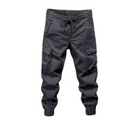 Mens Cargo Trousers Work Wear Combat Safety Cargo Multi Pockets Full Pants Casual Work Pants for Men Outdoor Pants Camping Hiking Trousers Loose Fit Cuffed Drawstring Elastic Waist Pants Grey XL